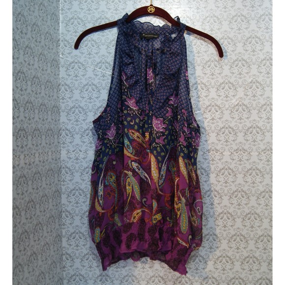 Medium (Plz Read) Forever 21 Twenty One Sheer Top Tie Keyhole Neck Ruffle Purple - Picture 1 of 10